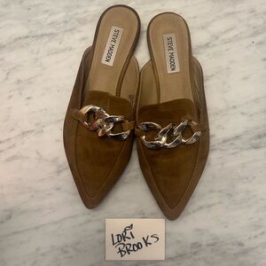 Steve Madden Tan Suede Chain Mules